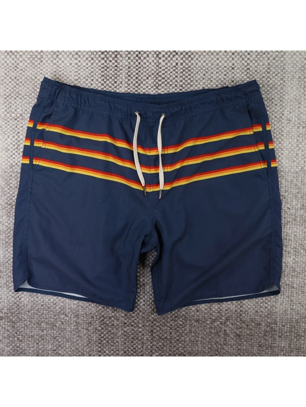 Fair Harbor The Anchor Swim Trunks Large L Navy Retro Stripe 8